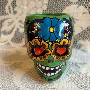 Talavera day if the dead sugar skull mug made in Mexico